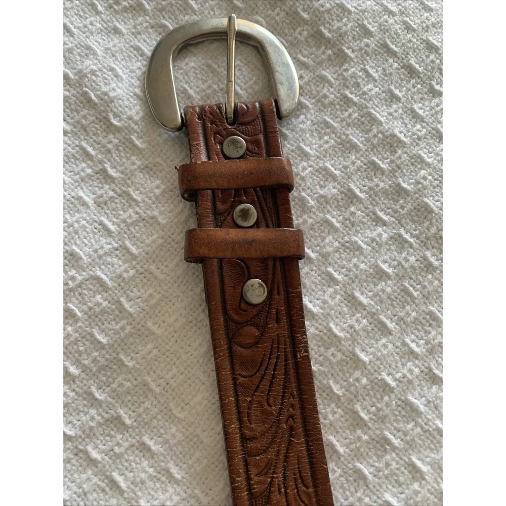 Vtg Tooled‎ Western Kids Belt Brown Leather Size 32